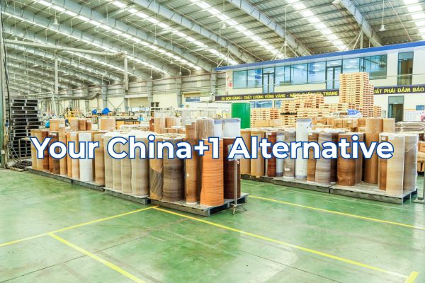 Vietnam SPC flooring factory supporting China+1 sourcing strategies with export logistics to North America and Europe.