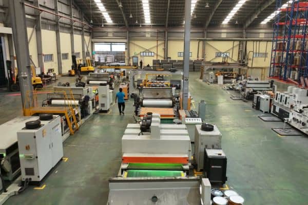 SPC flooring production line at a Vietnamese manufacturing facility